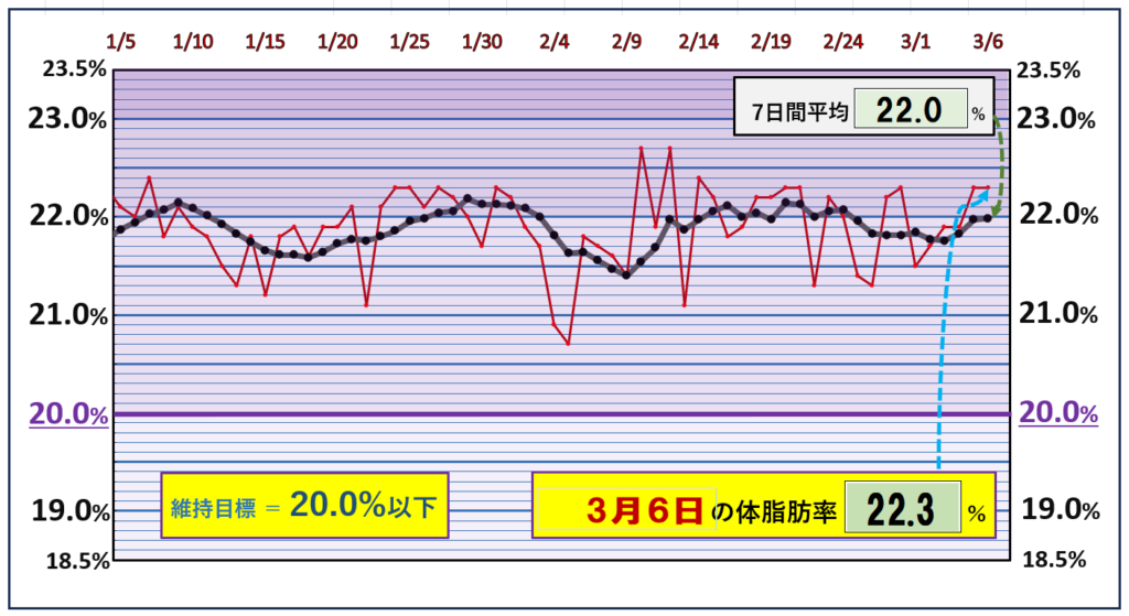 体脂肪率20％以下を目標にしたグラフ『3月6日』