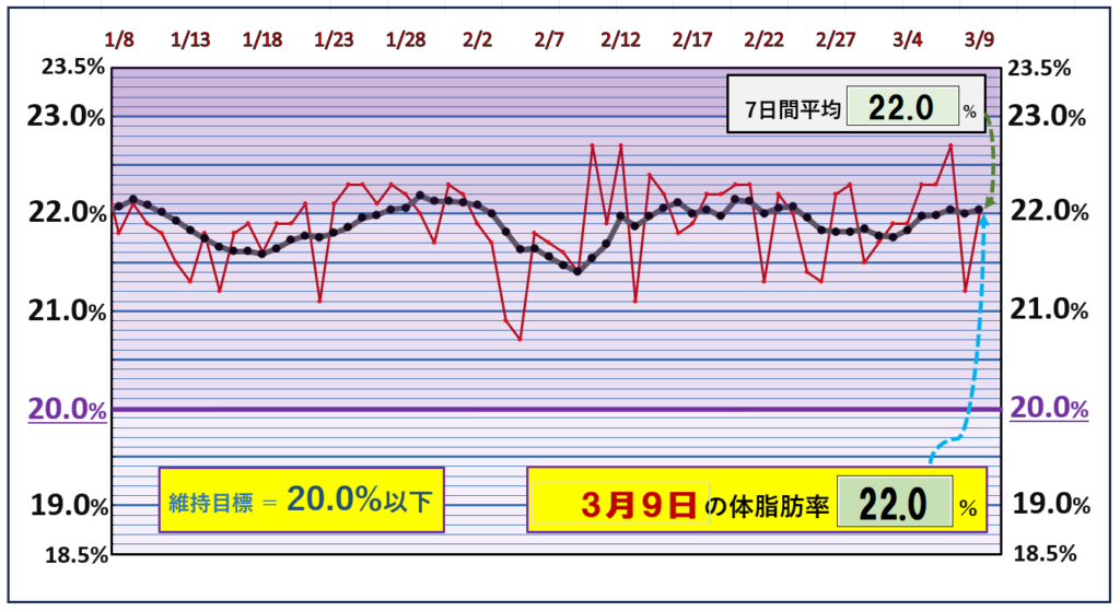 体脂肪率20％以下を目標にしたグラフ『3月9日』