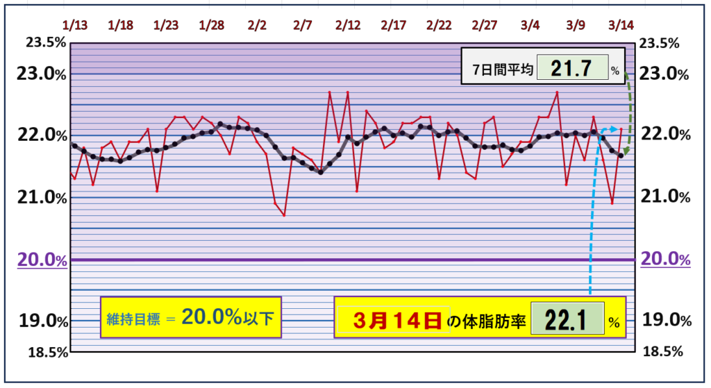 体脂肪率20％以下を目標にしたグラフ『3月14日』