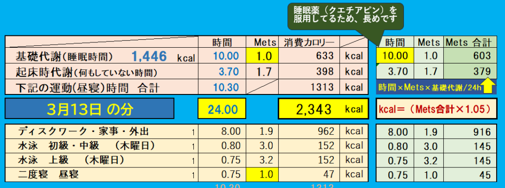 消費カロリーの合計値の画像『3月13日』分