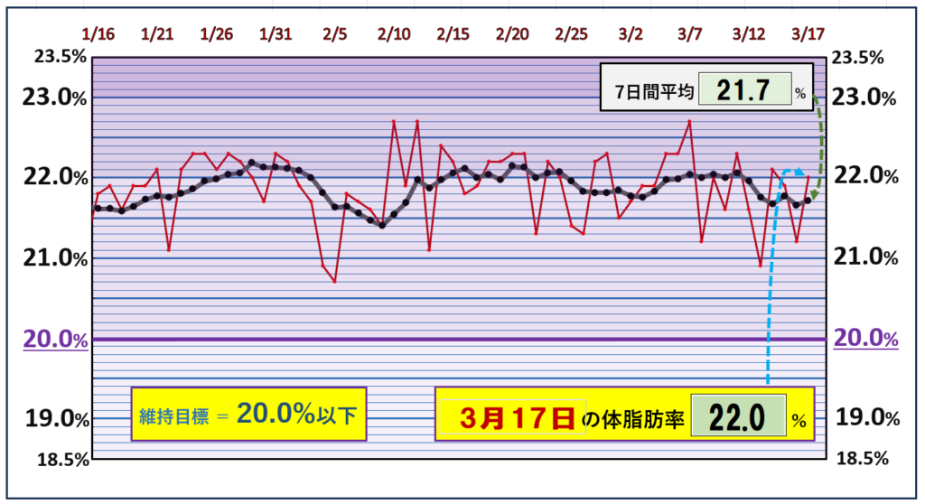 体脂肪率20％以下を目標にしたグラフ『3月17日』