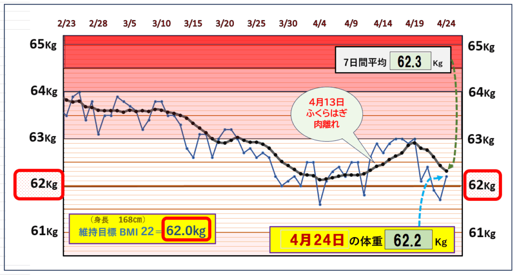 BMI=22の維持を目標にしたグラフ『4月24日』