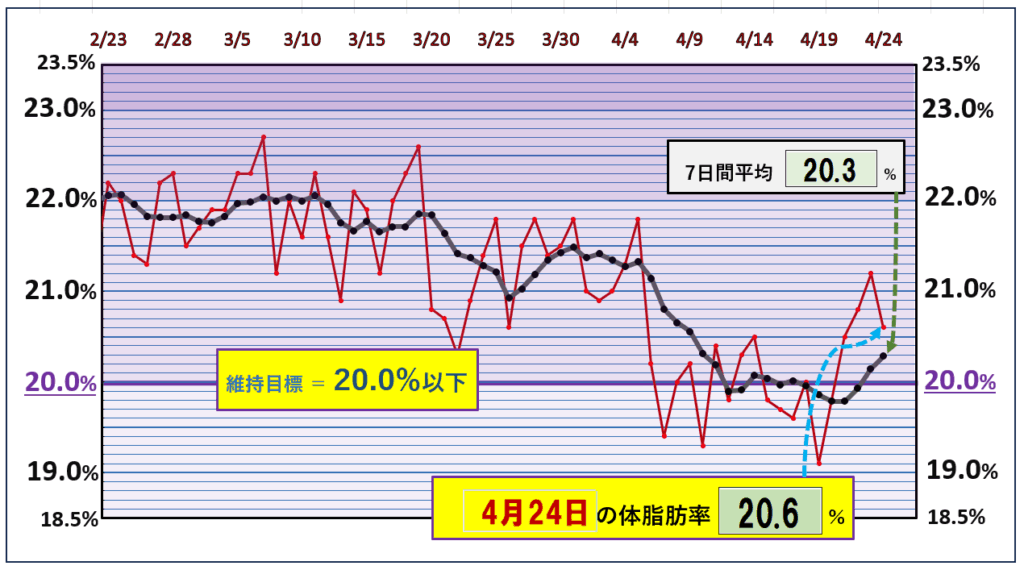 体脂肪率20%以下を目標にしたグラフ『4月24日』