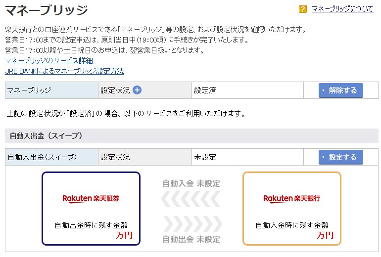楽天銀行と楽天証券のマネーブリッジ