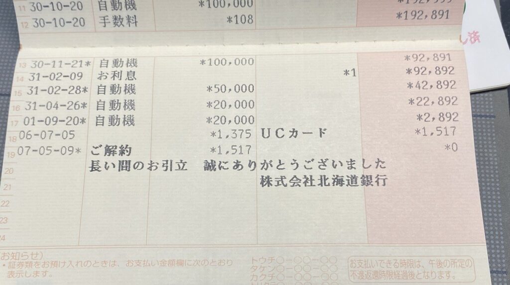 解約した口座