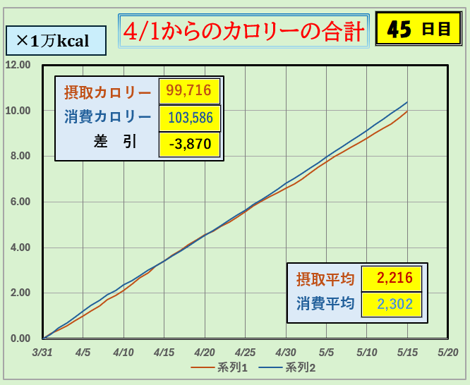 摂取カロリーと消費カロリーの合計グラフ