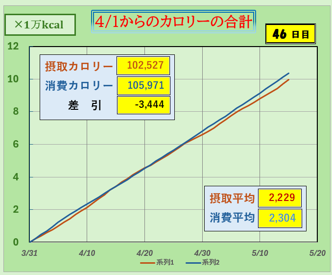 摂取カロリーと消費カロリーの合計グラフ