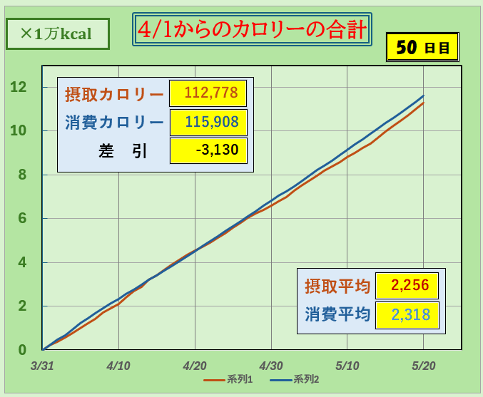 摂取カロリーと消費カロリーの合計グラフ