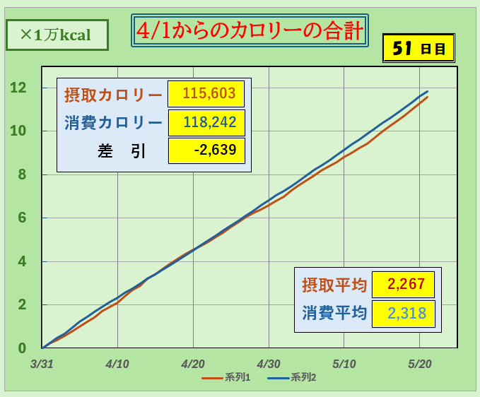 摂取カロリーと消費カロリーの合計グラフ