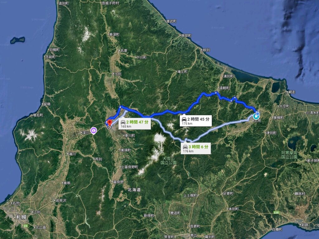 旭川までの距離