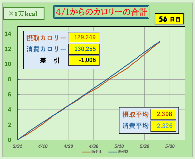 摂取カロリーと消費カロリーの合計グラフ