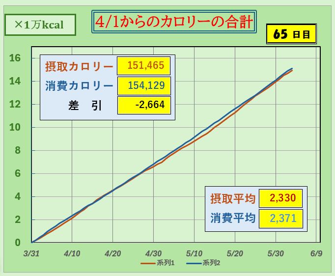 摂取カロリーと消費カロリーの合計グラフ