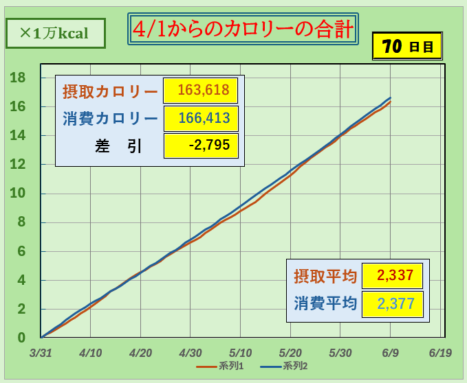 摂取カロリーと消費カロリーの合計グラフ