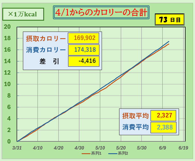 摂取カロリーと消費カロリーの合計グラフ