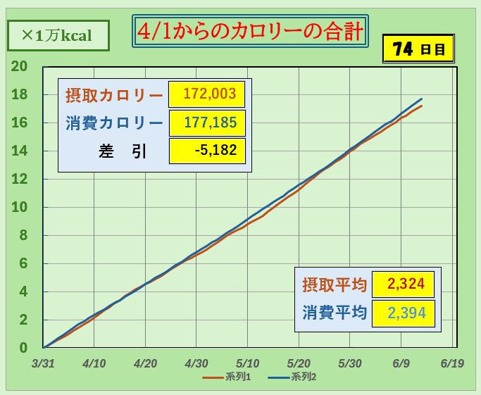 摂取カロリーと消費カロリーの合計グラフ