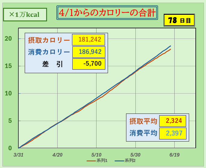 摂取カロリーと消費カロリーの合計グラフ