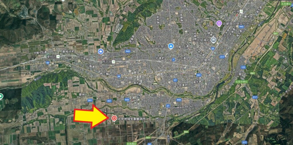 北見市のアメダスの位置