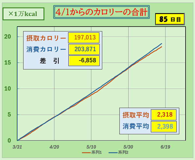 摂取カロリーと消費カロリーの合計グラフ