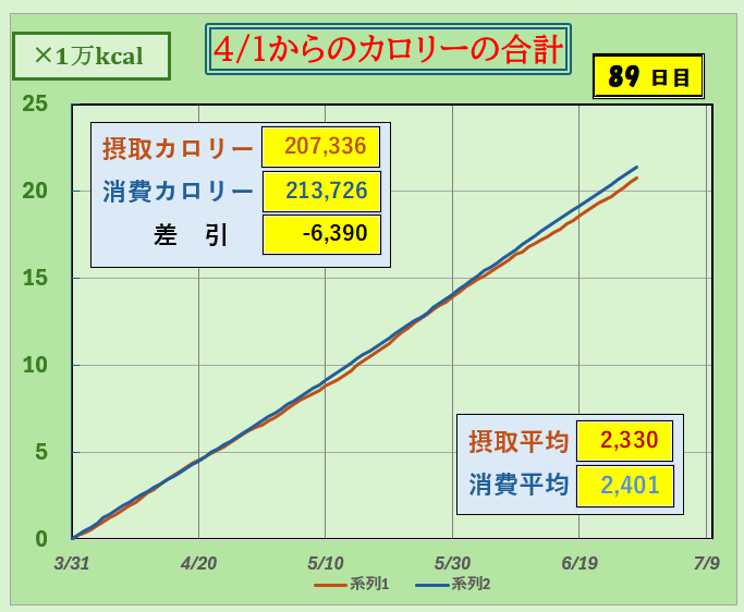 摂取カロリーと消費カロリーの合計グラフ
