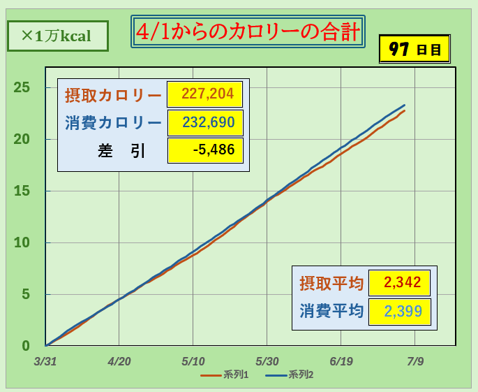 摂取カロリーと消費カロリーの合計グラフ