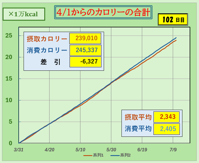 摂取カロリーと消費カロリーの合計グラフ