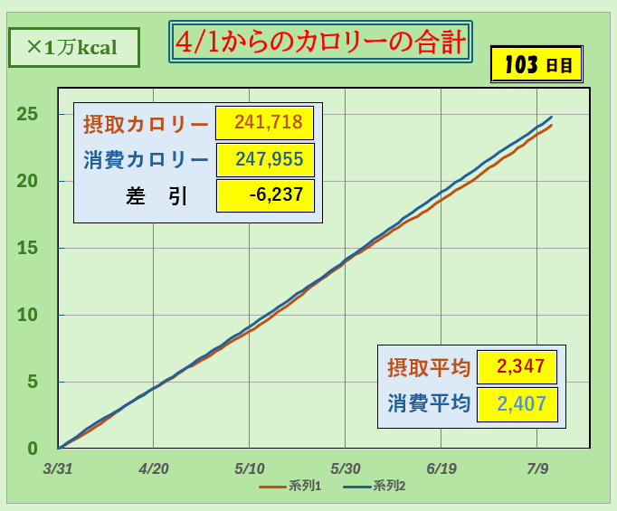 摂取カロリーと消費カロリーの合計グラフ