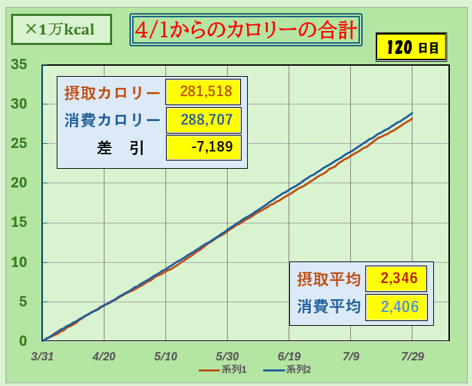 摂取カロリーと消費カロリーの合計グラフ