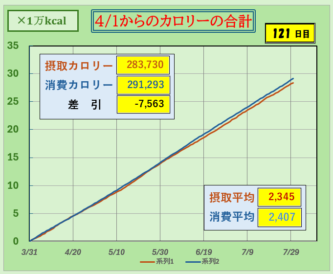 摂取カロリーと消費カロリーの合計グラフ