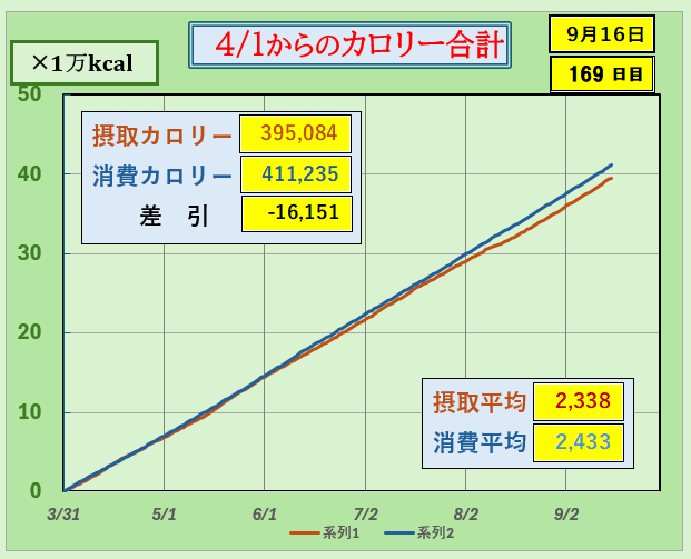 摂取カロリーと消費カロリーの合計グラフ