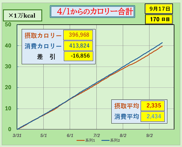 摂取カロリーと消費カロリーの合計グラフ